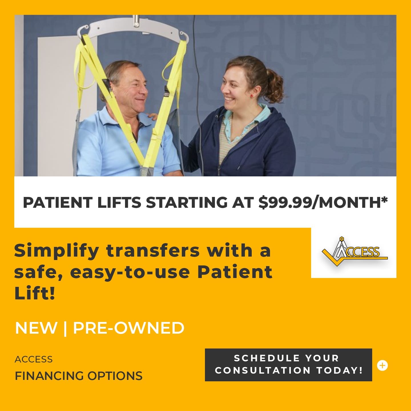 Patient Lift Financing options from Access Elevator, INC start at $99.99 per month