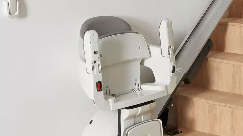 Access BDD HomeGlide Extra Straight Stairlift at Bottom of Rail in Folded Position