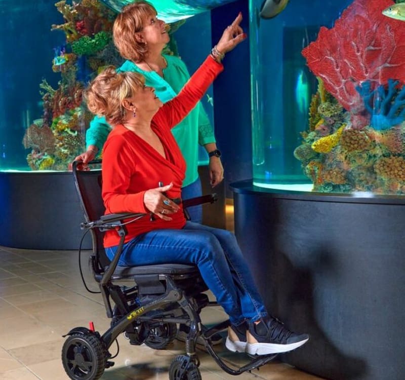Wheelchair, walker, and other durable medical equipment displayed in a showroom by Access Elevator, Inc.